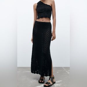 Long knit pointelle skirt Zara